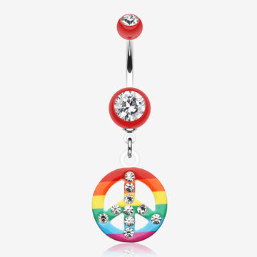 Rainbow Peace Dazzle Belly Button Ring-Red